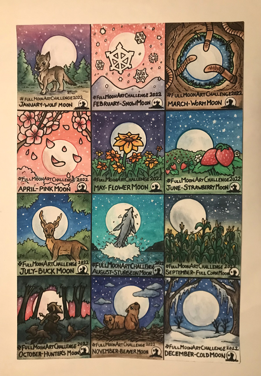 A painting composed of twelve different moon pictures